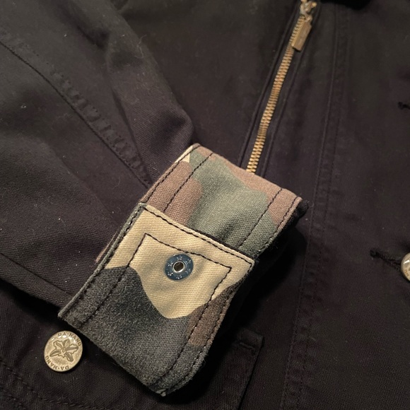 DaNang black cotton twill cuff off jacket. Fray edge bottom. Plain back, unlined - Picture 2 of 4